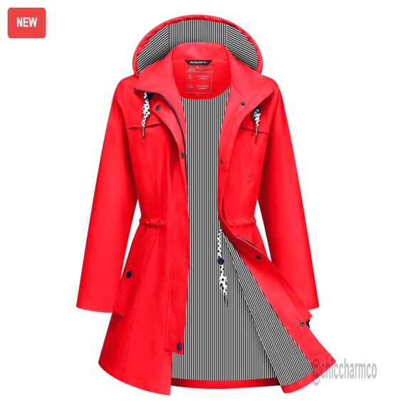 Waterproof Lightweight Raincoat Hooded Windbreaker Trench Coat S-3XL